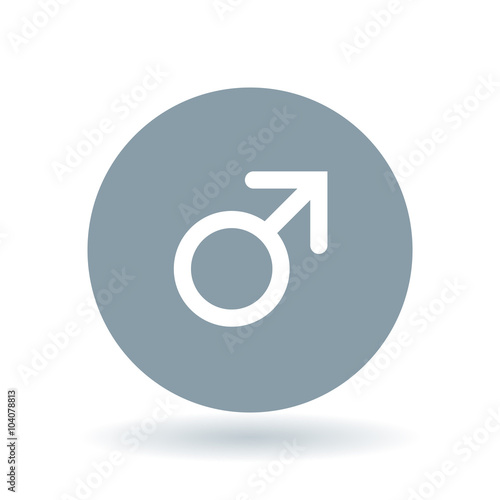Male gender icon. Male gender sign. Masculine gender symbol. White male symbol on cool grey circle background. Vector illustration.