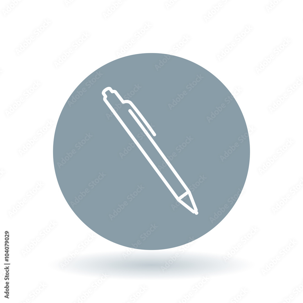 Ballpoint pen icon. Fountain pen sign. Office pen symbol. White pen icon on cool grey circle background. Vector illustration. Ballpoint pen icon. Fountain pen sign. Office pen symbol. White pen icon on cool grey circle background. Vector illustration.
