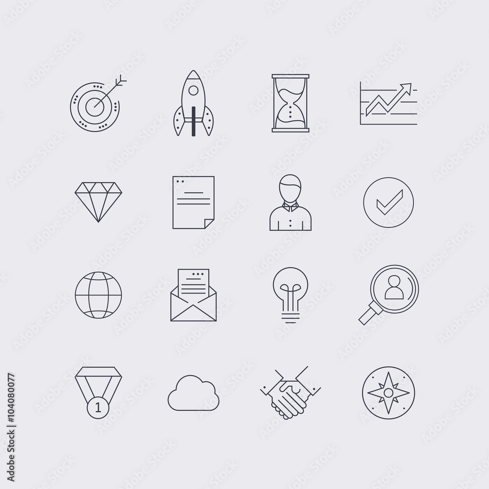 Line icons set in flat design. Elements of business, startup, ti Line icons set in flat design. Elements of business, startup, ti