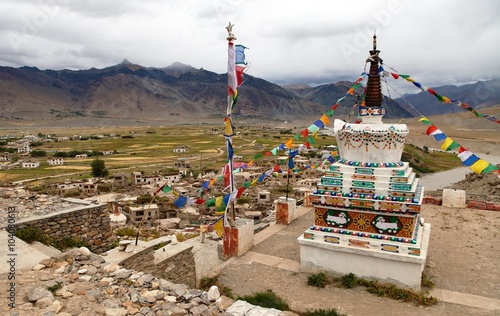 Stupa in Padum village Zanskar river and Padum monastery