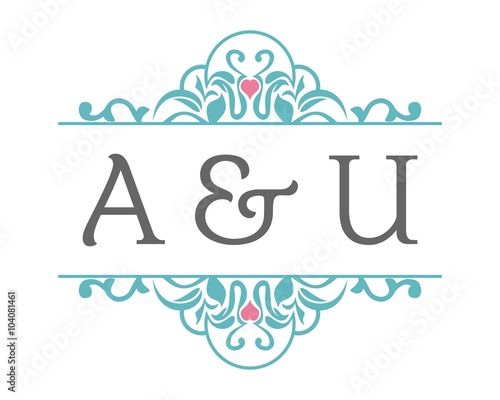 A & U Initial Wedding Ornament Logo