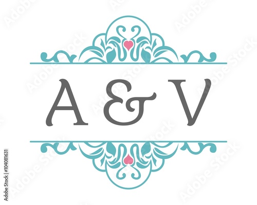 A & V Initial Wedding Ornament Logo