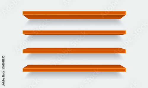 Vector orange Empty Shelf Shelves Isolated on Wall Background