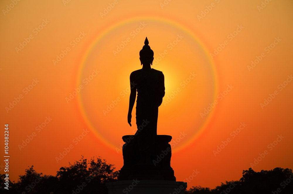 Silhouette of Buddha Statue in Twilight Light. Silhouette of Buddha Statue in Twilight Light.