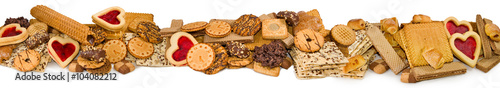 Isolated image of different delicious cookies closeup