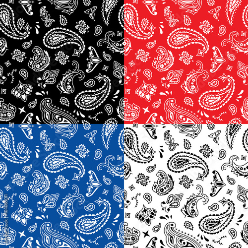 Bandana Seamless Pattern / Seamless bandana pattern in 4 color versions.  photo