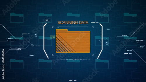 Abstract animation of a laptop being scanned for computer viruses and other threats 