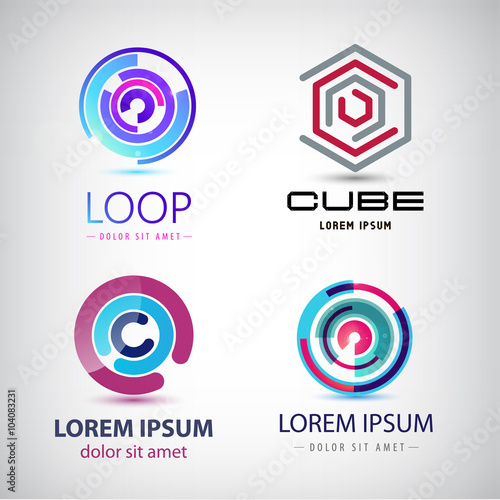 Vector set of abstract colorful loop logos, circle web 