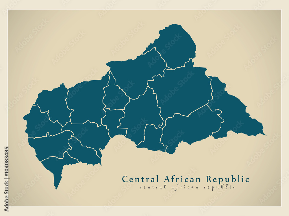 Modern Map - Central African Republic with prefectures CF