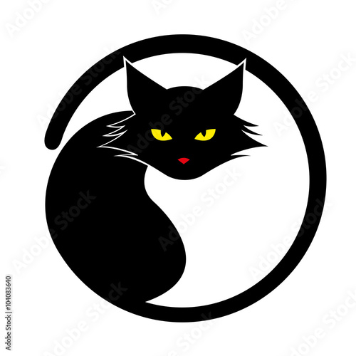 Vector black cat isolated on white background.