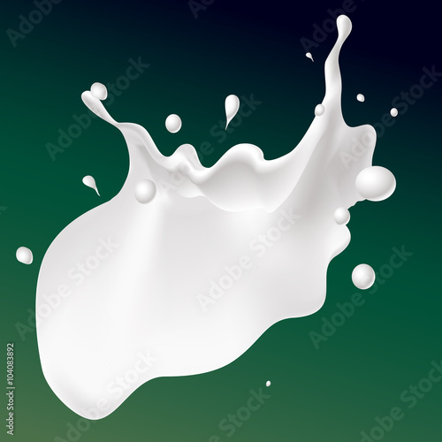 vector white splash milk illustration on dark green background