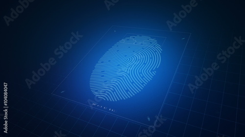 Biometric scanner analyzes and approves a finger print left by an anonymous Caucasian male 		 photo
