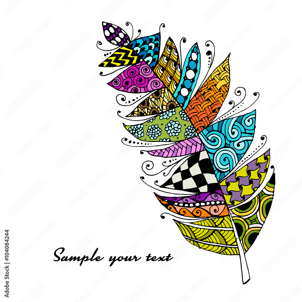 Obraz premium Art feather, zentangle style for your design