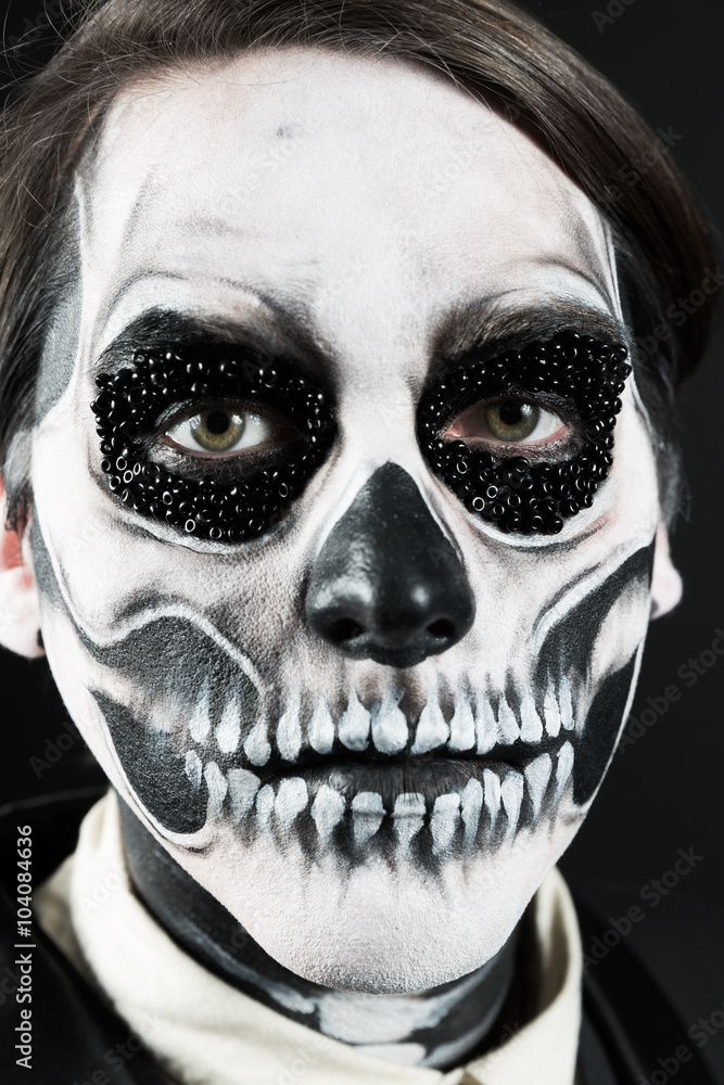 Evil day of the dead fancy dress man close up Evil day of the dead fancy dress man close up