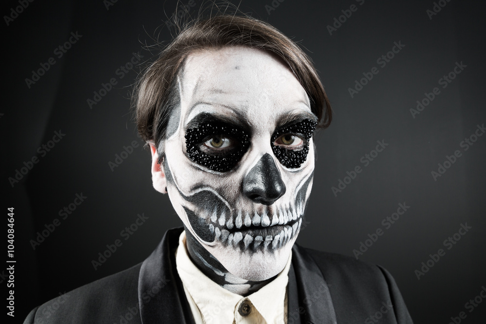 Evil day of the dead fancy dress man close up Evil day of the dead fancy dress man close up
