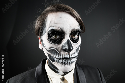 Evil day of the dead fancy dress man close up
