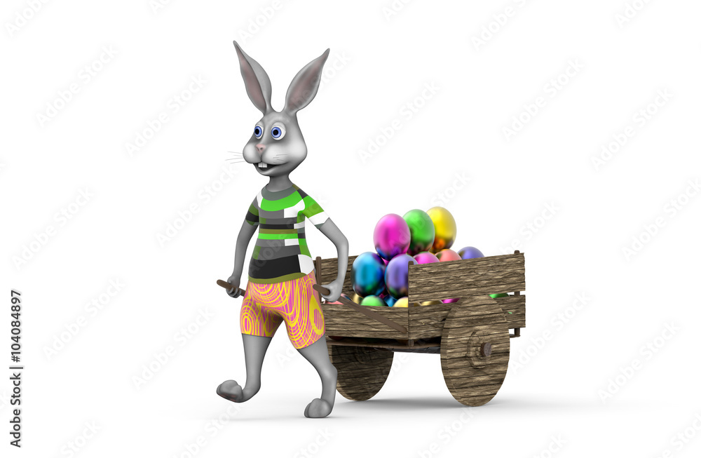 Wielkanocny królik z pisankami - obrazy, fototapety, plakaty 