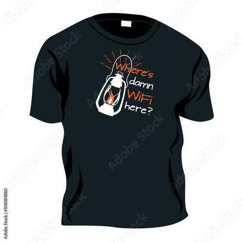 Where’s damn WiFi here? - joke t-shirt, vector illustration