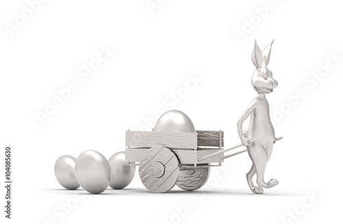 Srebrny królik wiozący na wózku jajko