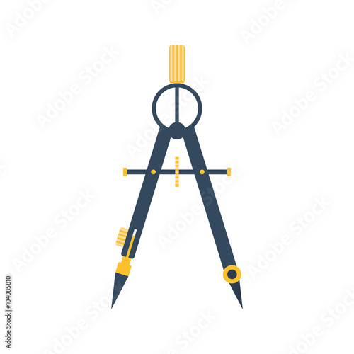 Drawing compass. Flat icon vector. Technical tool architect, eng