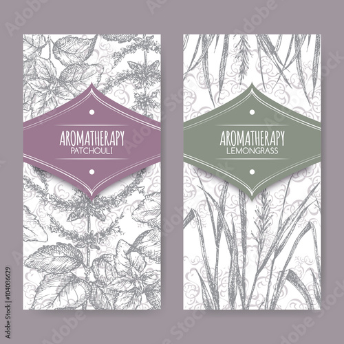 Set of 2 labels with lemongrass and patchouli