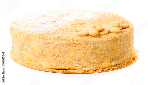 Sand cake, decorated with star-shaped biscuits, selective focus,