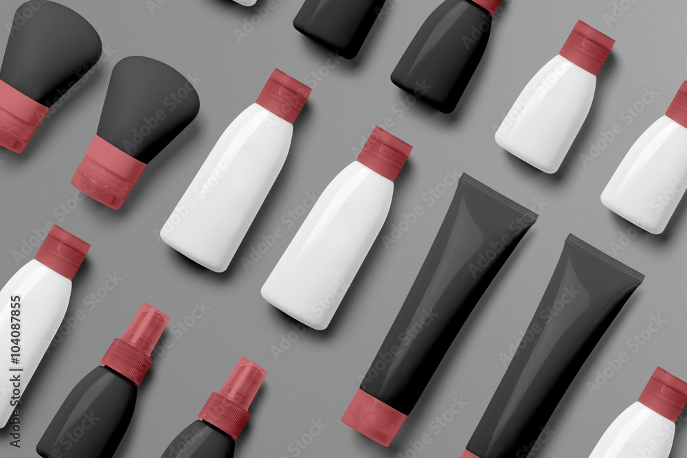 Obraz premium Cosmetics SPA branding mock-up, top view, on gray background, place your design