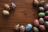 traditional easter eggs on wooden table