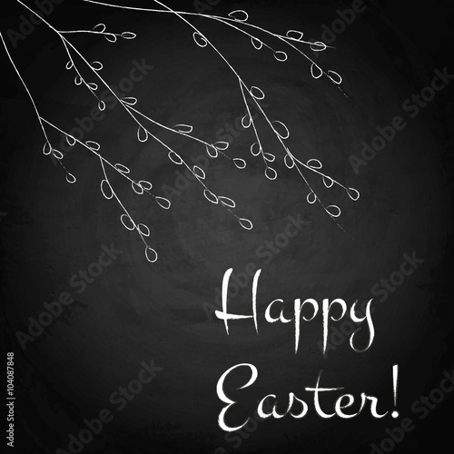 Easter background with pussy-willow on chalkboard