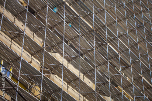 Building under construction, metal scaffolding