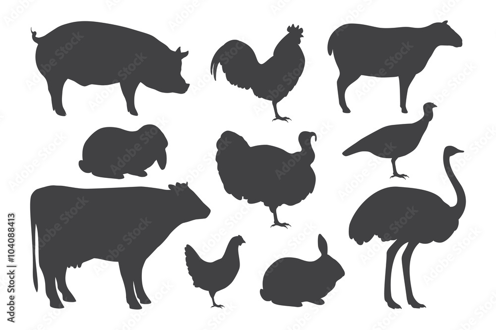 Obraz premium Farm animal silhouettes.