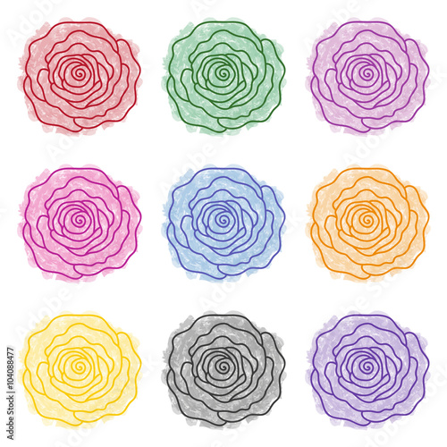 Set of roses of different colors