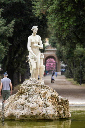 White marble statue in Villa Borghese. Rome, Italy