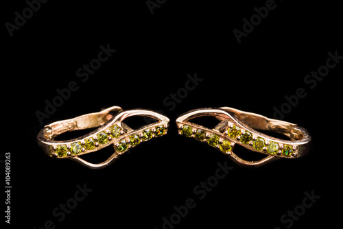 Golden Earrings with Green Crystals