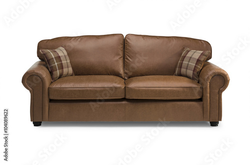 Harris Tweed Leather sofa UK made isolated on white