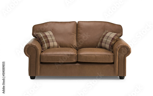 Harris Tweed Leather sofa UK made isolated on white