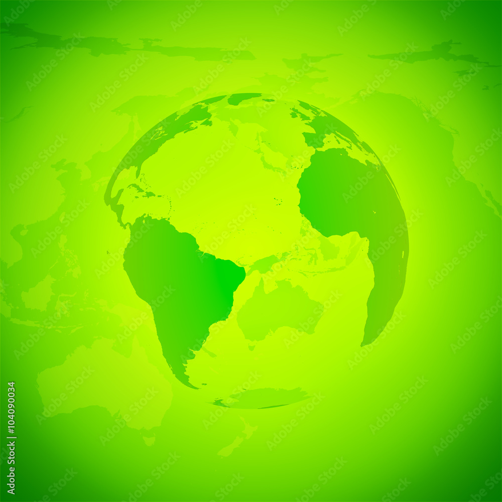Green World Globe. Pacific ocean.
