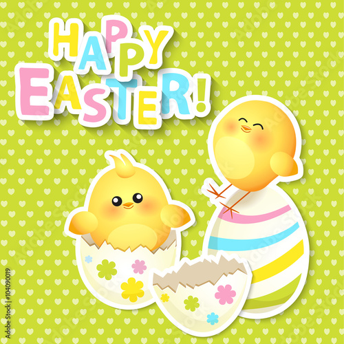Happy Easter Greeting Card with chikken photo