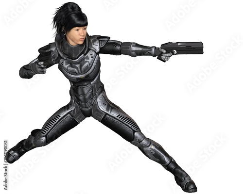 Future Soldier, Asian Female, Fighting - science fiction illustration