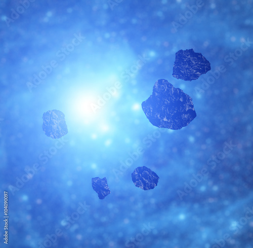 Fototapeta Naklejka Na Ścianę i Meble -  Meteors and asteroids on a starry background. Digital illustration.