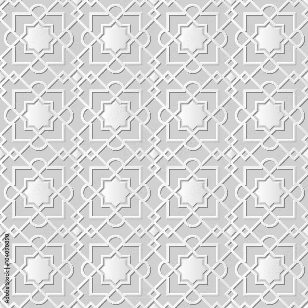 Vector damask seamless 3D paper art pattern background 336 Star Check Cross Chain
