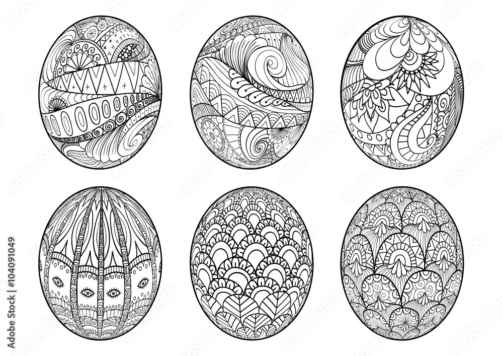 Zentangle easter eggs for coloring book for adult Stock Vector | Adobe