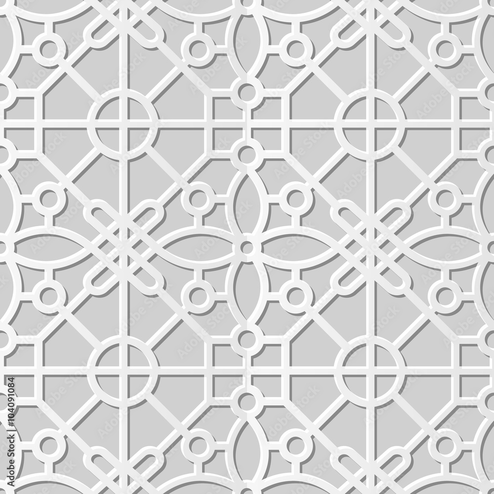 Vector damask seamless 3D paper art pattern background 340 Round Polygon Cross
