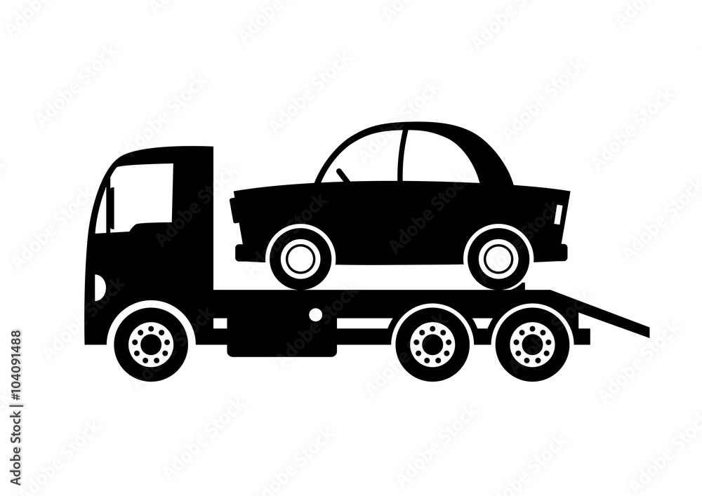 Black tow truck icon on white background