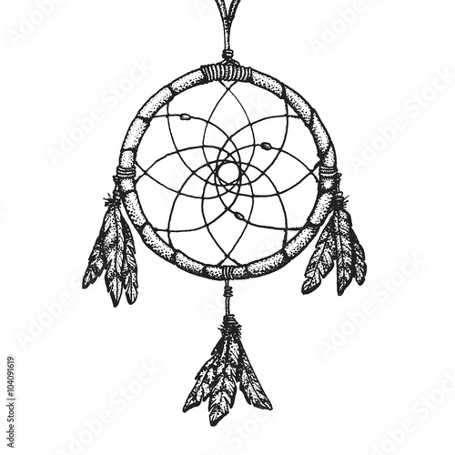 hand drawn indian dreamcatcher vintage illustration.