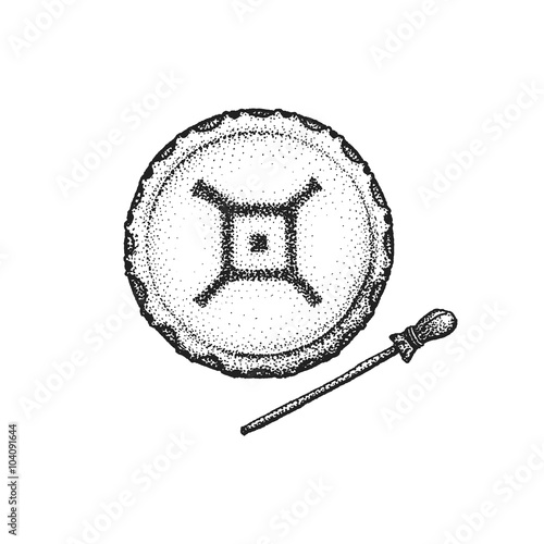 hand drawn indian shaman drum vintage illustration.