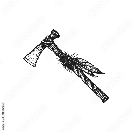 hand drawn indian tomahawk vintage illustration.