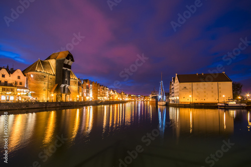  Night view of Old Town and Motlawa river in Gdansk, Danzig