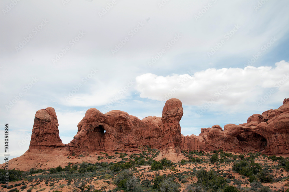 The red rock formations of Arches National Park in Utah are the result of thousands of years of wind and water activity.