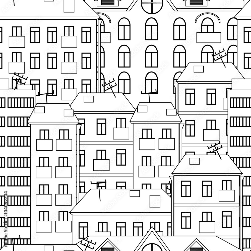 Seamless vector background with monochrome houses
